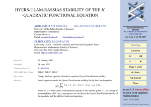 HYERS-ULAM-RASSIAS STABILITY OF THE K -QUADRATIC FUNCTIONAL EQUATION MOHAMED AIT SIBAHA, BELAID BOUIKHALENE