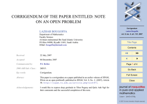 CORRIGENDUM OF THE PAPER ENTITLED: NOTE ON AN OPEN PROBLEM LAZHAR BOUGOFFA