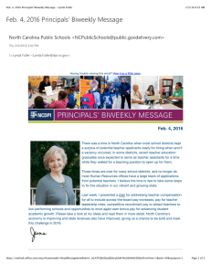 Feb. 4, 2016 Principals' Biweekly Message North Carolina Public Schools &lt;&gt;