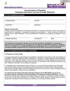 Documentation of Disability Employee Information and Care Provider Statement