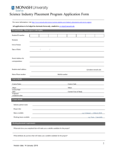 Science Industry Placement Program Application Form