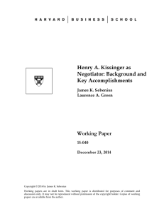 Henry A. Kissinger as Negotiator: Background and Key Accomplishments Working Paper