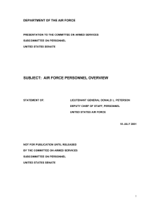 SUBJECT:  AIR FORCE PERSONNEL OVERVIEW DEPARTMENT OF THE AIR FORCE