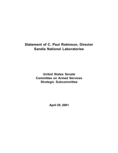 Statement of C. Paul Robinson, Director Sandia National Laboratories United States Senate