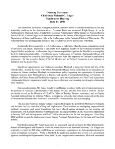 Opening Statement Chairman Richard G. Lugar Nomination Hearing June 14, 2004