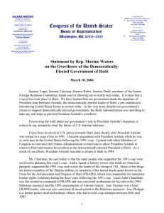 Statement by Rep. Maxine Waters on the Overthrow of the Democratically-