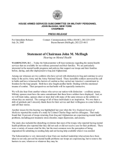 For Immediate Release:        ... July 26, 2005        ... HOUSE ARMED SERVICES SUBCOMMITTEE ON MILITARY PERSONNEL
