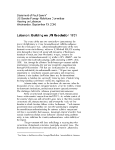 Statement of Paul Salem US Senate Foreign Relations Committee Hearing on Lebanon