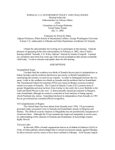 SOMALIA: U.S. GOVERNMENT POLICY AND CHALLENGES Hearing before the of the