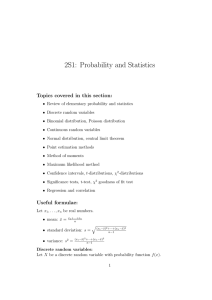 2S1: Probability and Statistics Topics covered in this section: