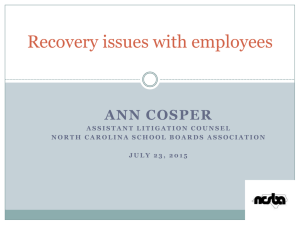 Recovery issues with employees ANN  COSPER