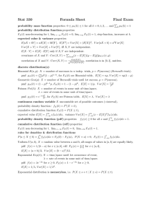 Stat 330 Formula Sheet Final Exam