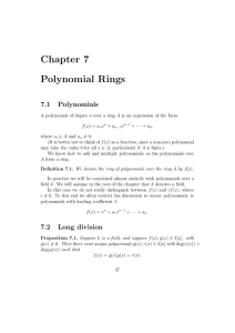 Chapter 7 Polynomial Rings 7.1 Polynomials
