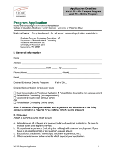 Program Application Application Deadline  March 15 -- On Campus Program