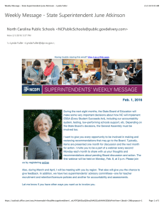 Weekly Message + State Superintendent June Atkinson Feb. 1, 2016