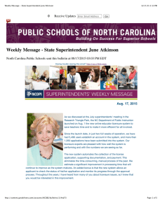 Weekly Message - State Superintendent June Atkinson 0 Re