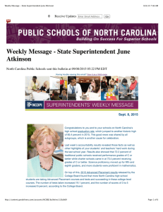Weekly Message - State Superintendent June Atkinson 0 Re