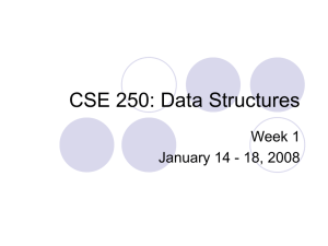 CSE 250: Data Structures Week 1 January 14 - 18, 2008