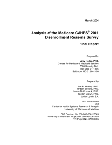Analysis of the Medicare CAHPS 2001 Disenrollment Reasons Survey Final Report