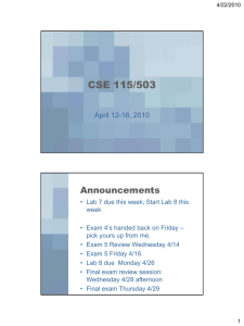 CSE 115/503 Announcements April 12-16, 2010