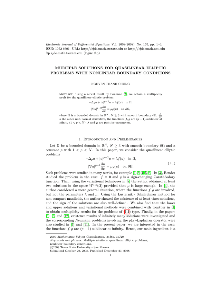 Electronic Journal of Differential Equations, Vol. 2008(2008), No. 165, pp.... ISSN: 1072-6691. URL:  or