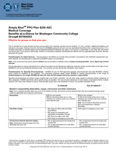 Simply Blue PPO Plan $250 ASC Medical Coverage Benefits-at-a-Glance for Muskegon Community College