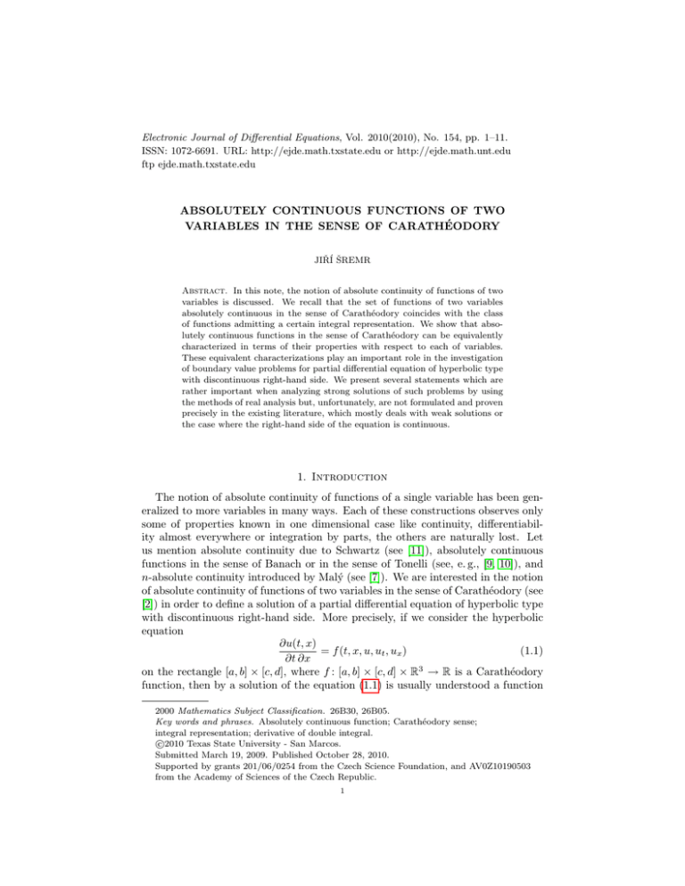 Electronic Journal of Differential Equations, Vol. 2010(2010), No. 154, pp.... ISSN: 1072-6691. URL:  or