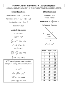FORMULAS for use on MATH 110 quizzes/tests Linear Equations Other Formulas