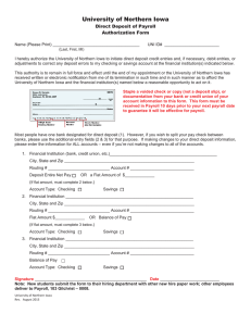 University of Northern Iowa Direct Deposit of Payroll Authorization Form