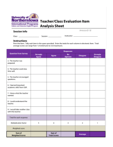 Teacher/Class Evaluation Item Analysis Sheet Session Info Instructions