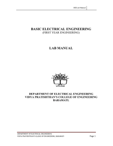 BASIC ELECTRICAL ENGINEERING LAB MANUAL (FIRST YEAR ENGINEERING)