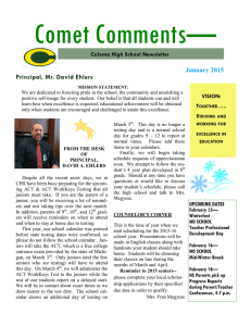 Comet Comments— Principal, Mr. David Ehlers January 2015 Coloma High School Newsletter