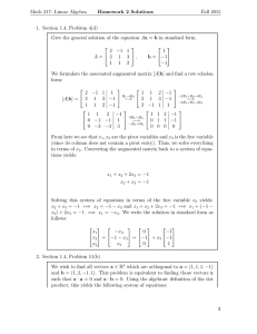 Math 317: Linear Algebra Homework 2 Solutions Fall 2015