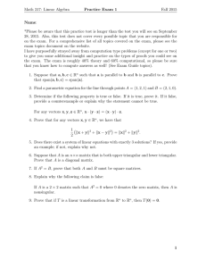 Math 317: Linear Algebra Practice Exam 1 Fall 2015 Name: