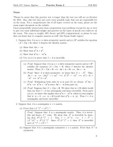 Math 317: Linear Algebra Practice Exam 2 Fall 2015 Name: