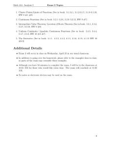 Math 414: Analysis I Exam 3 Topics