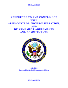 ADHERENCE TO AND COMPLIANCE WITH ARMS CONTROL, NONPROLIFERATION,