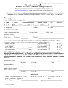 University of Northern Iowa Standard Application for Human Participants Review
