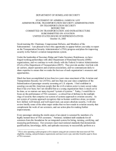 DEPARTMENT OF HOMELAND SECURITY STATEMENT OF ADMIRAL JAMES M. LOY