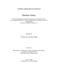 Shankar Sastry Testimony and Statement for the Record