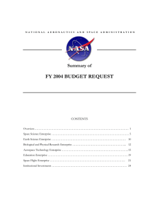 FY 2004 BUDGET REQUEST Summary of  CONTENTS