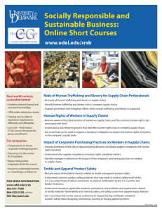 Socially responsible and Sustainable Business: online Short Courses www.udel.edu/srsb