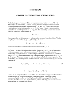 Statistics 305  CHAPTER 7.1 – THE ONE-WAY NORMAL MODEL σ