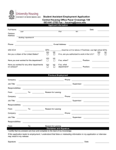 Student Assistant Employment Application Central Housing Office Pacer Crossings 130