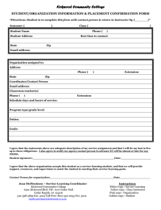 Kirkwood Community College STUDENT/ORGANIZATION INFORMATION &amp; PLACEMENT CONFIRMATION FORM