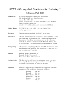 STAT 495: Applied Statistics for Industry I Syllabus, Fall 2003