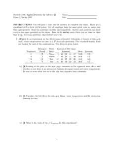 Statistics 496, Applied Statistics for Industry II Name: Exam 2, Spring 1997 Site: