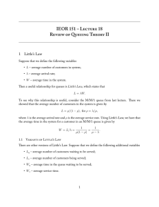 IEOR 151 – L 18 R  Q T II 1 Little’s Law