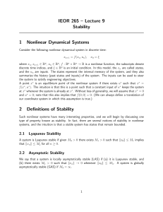 IEOR 265 – Lecture 9 Stability 1 Nonlinear Dynamical Systems