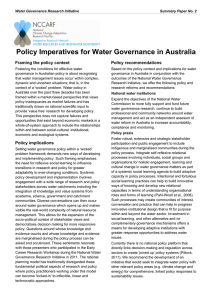 Policy Imperatives for Water Governance in Australia Framing the policy context